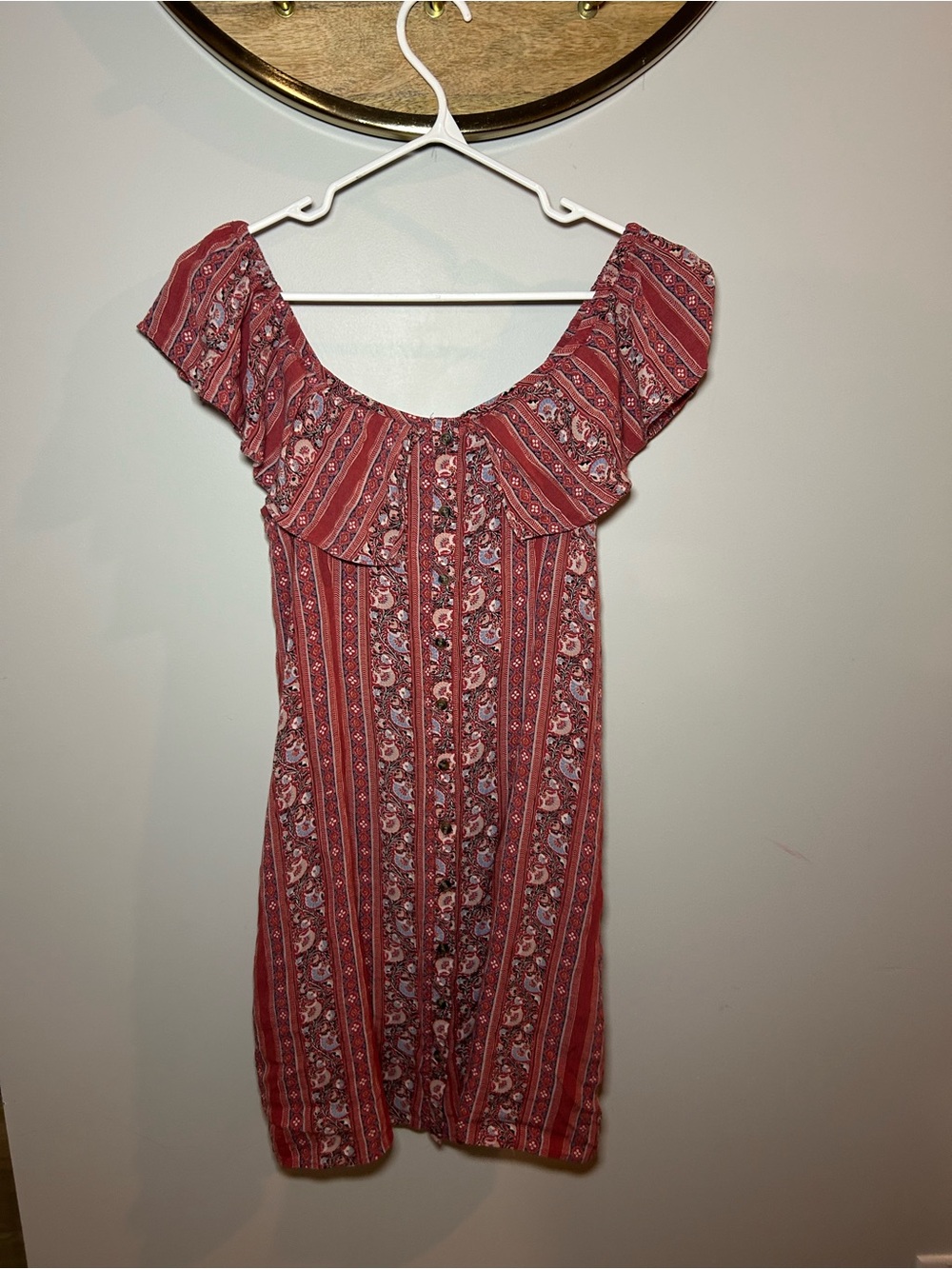 American Eagle Outfitters One-Shoulder Rust Floral Stripe Dress
